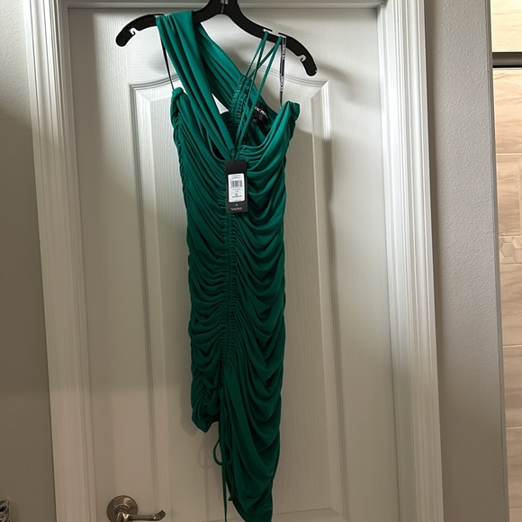 NWT Zac Posen One-Shoulder Matte Jersey Drawcord Dress - Picture 3 of 8